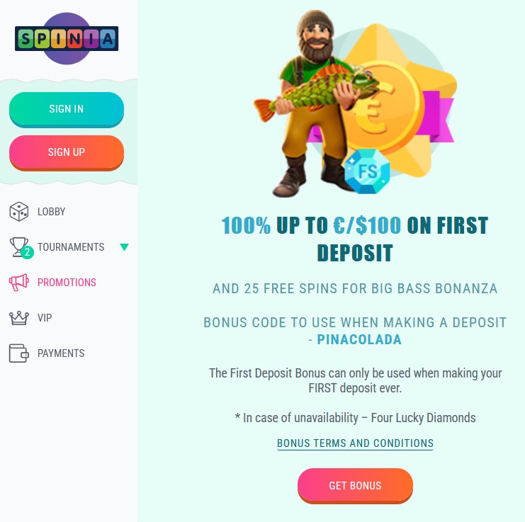 Spinia Casino first deposit inlog